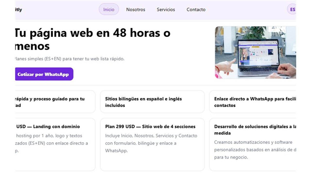 Ejemplo visual de página corporativa